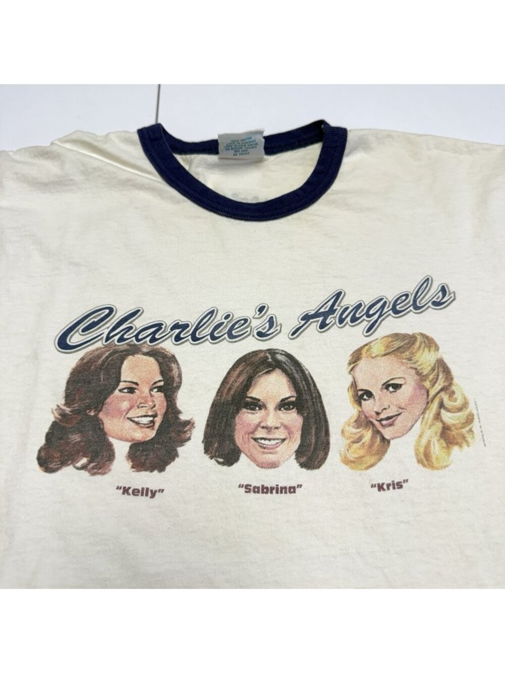 Vintage 90s Charlies Angels T Shirt XL Retro 70s TV Show Blue Ringer White Tee